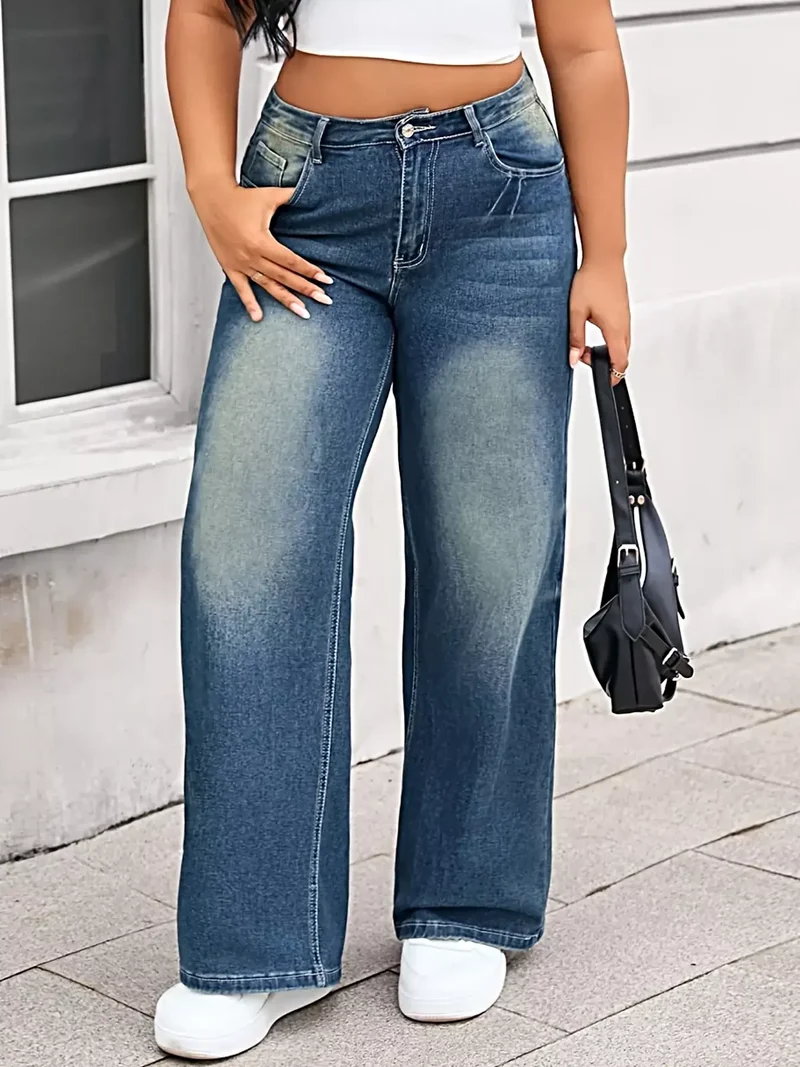 Plus size vida jeans i vintagetvätt - klassisk fickdesign, 85 % bomullsblandning