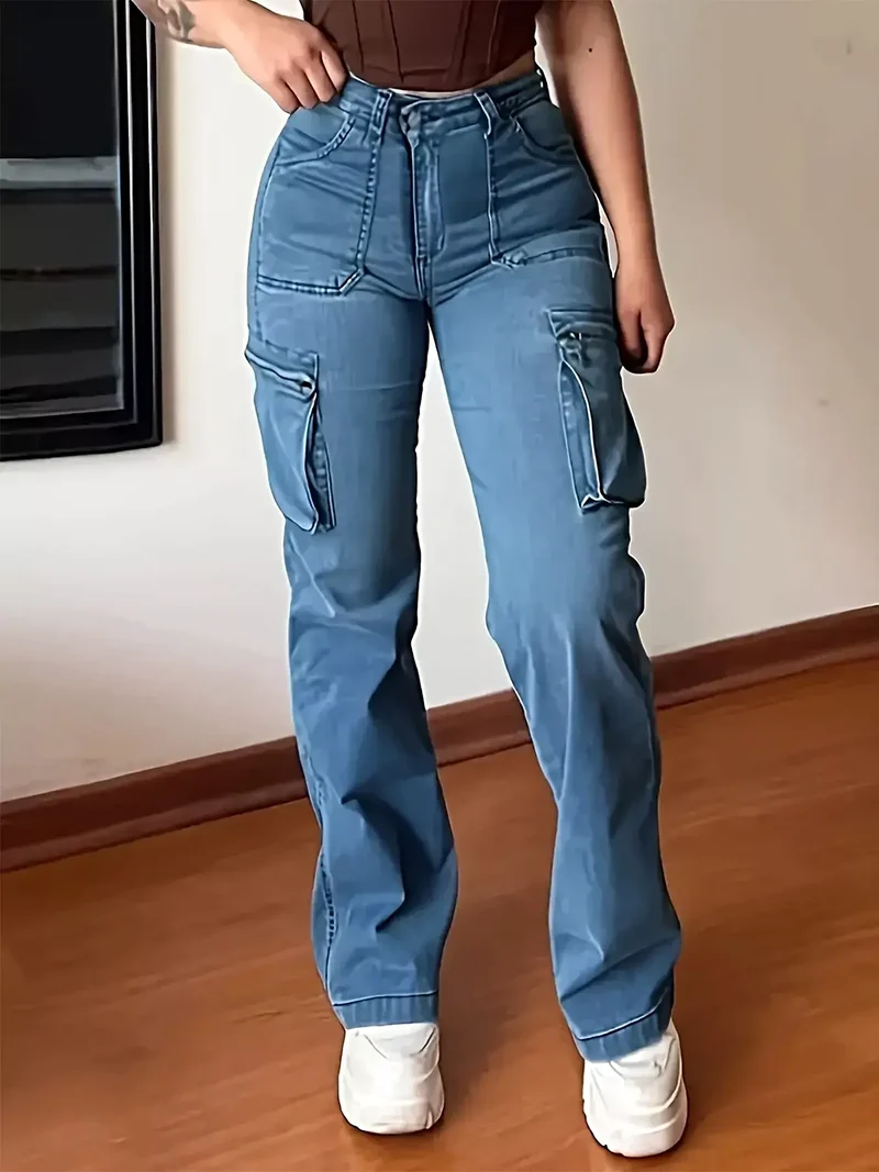 Plusstorlekar högmidjade cargojeans
