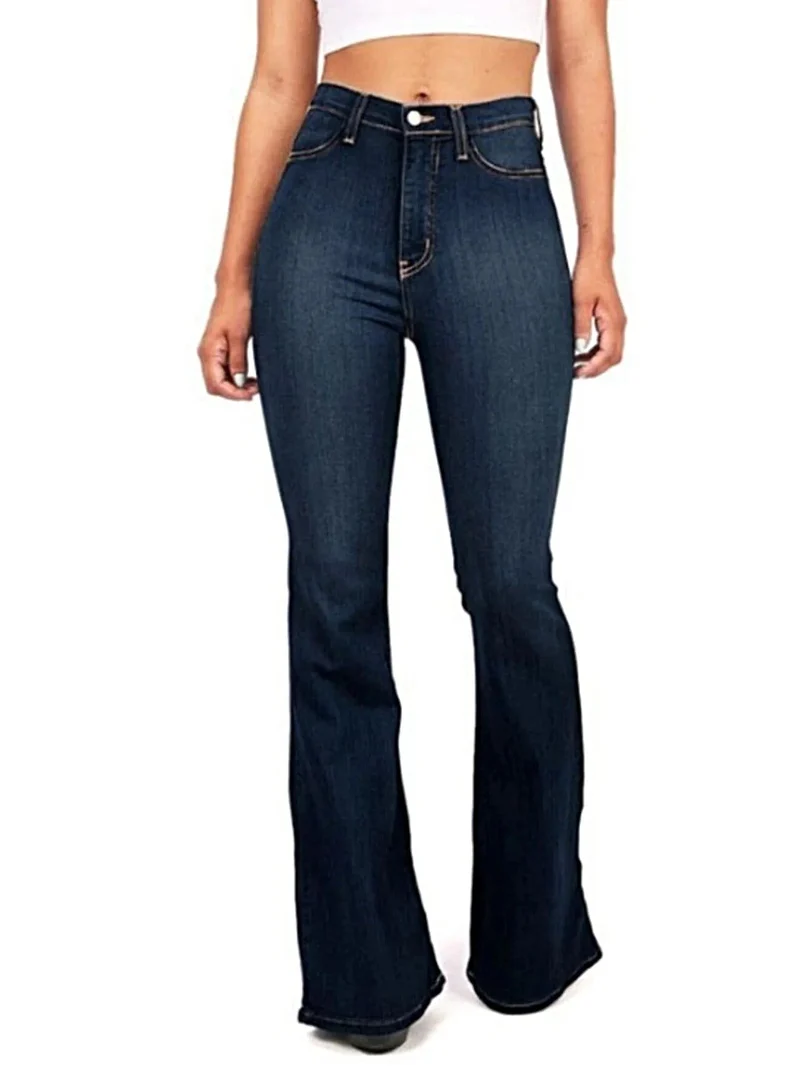 Lyxiga Bootcut-jeans med hög midja och fickor i plusstorlek - lätt stretchig bomullsblandning