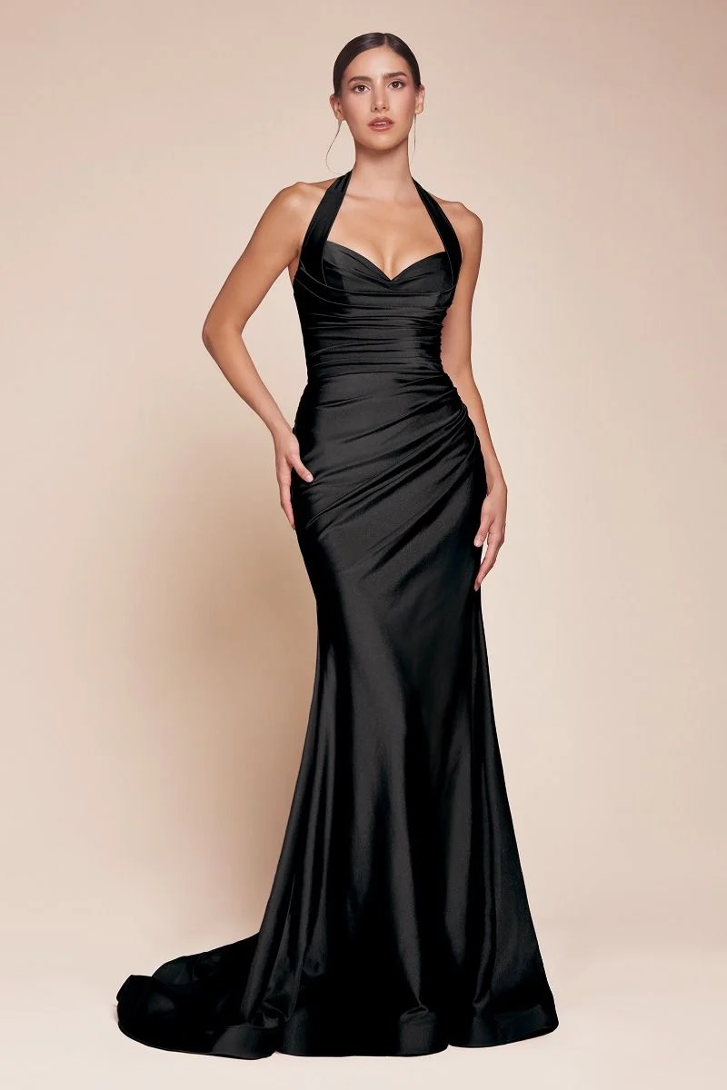 Satin Halter Neckline Ben Slit Klänning från Cinderella Divine CD796 - Special Occasion (14-16 storlek)