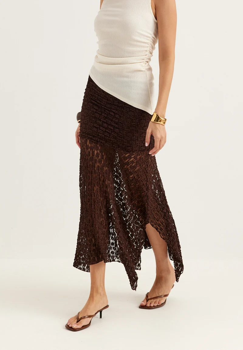 Waterfall Asymmetric Lace Skirt
