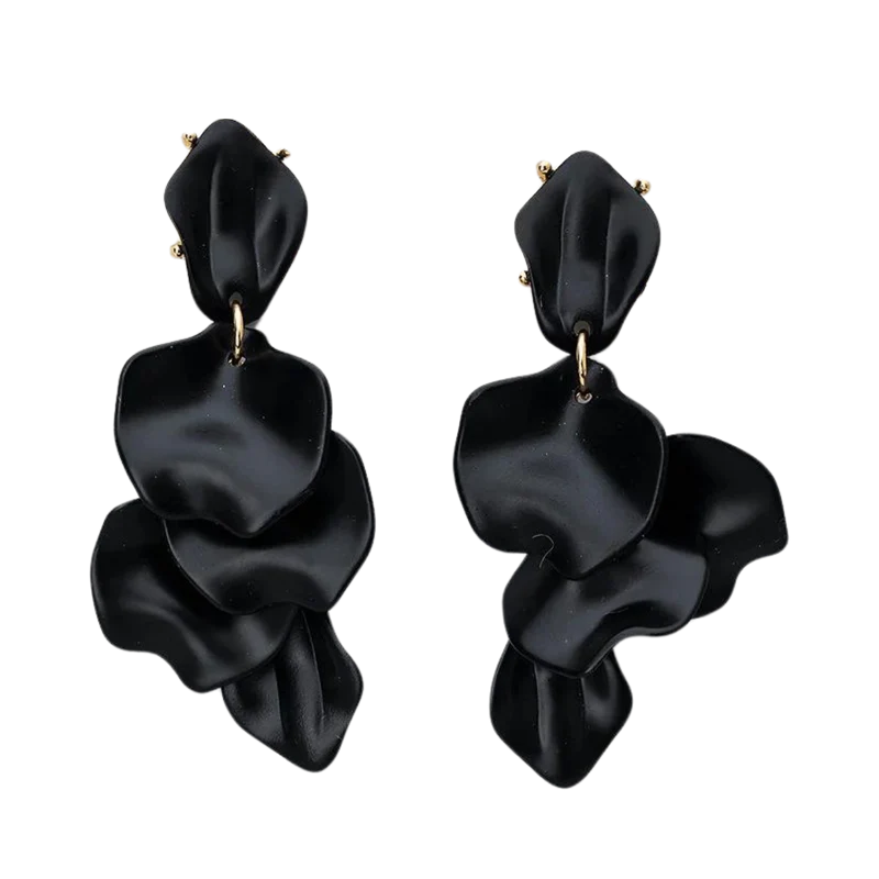 Leaf Earrings Pearl Black - Black