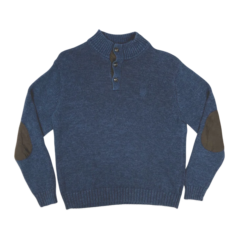 Vintage Chaps Navy Knit 1/4 Button Turtleneck Jumper L