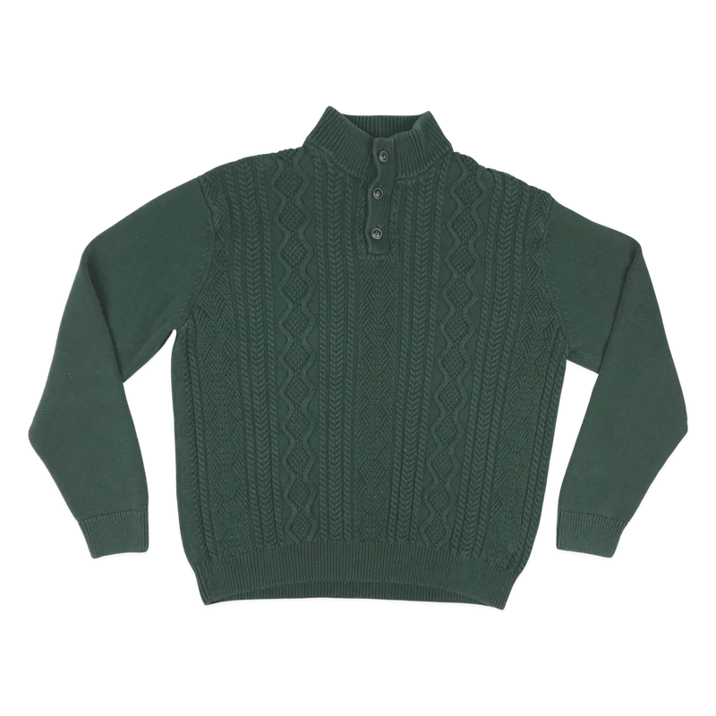 Vintage Chaps Green Cable Knit 1/4 Button Turtleneck Jumper XXL