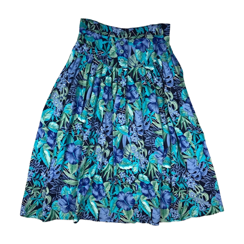 Vintage 80s Blue Floral Pleated Skirt 8