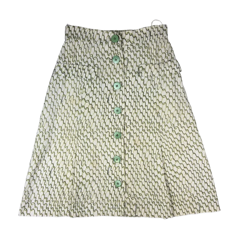 Vintage 60s 70s Green and White Abstract Print Button-up Linen Skirt 2