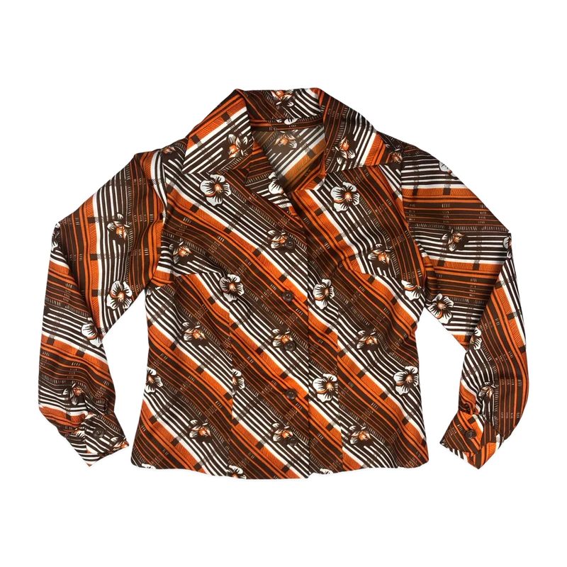 Vintage 70s Brown Floral Blouse 12