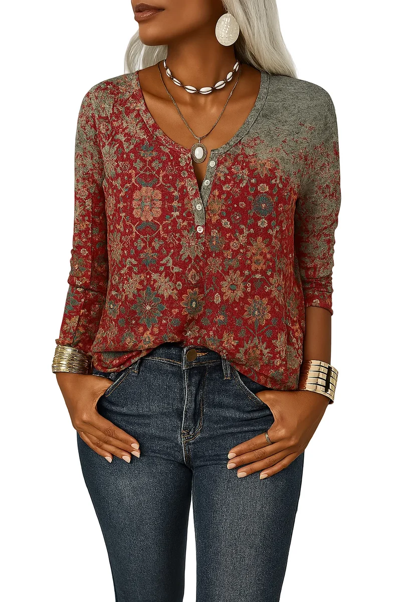 Kvinnors Boho Blus Blommig Design