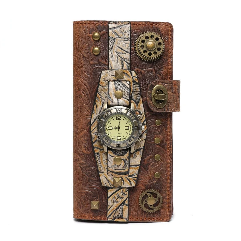 Unisex Steampunk Gear Clock präglad plånbok