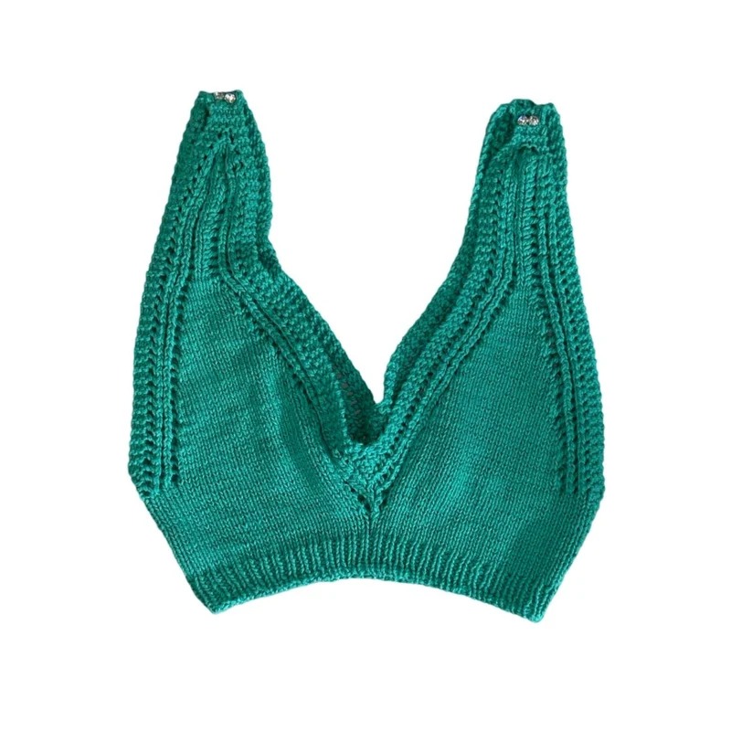 Vintage 90s Y2K Teal Green Crop Bralette Tank Top 6 XS
