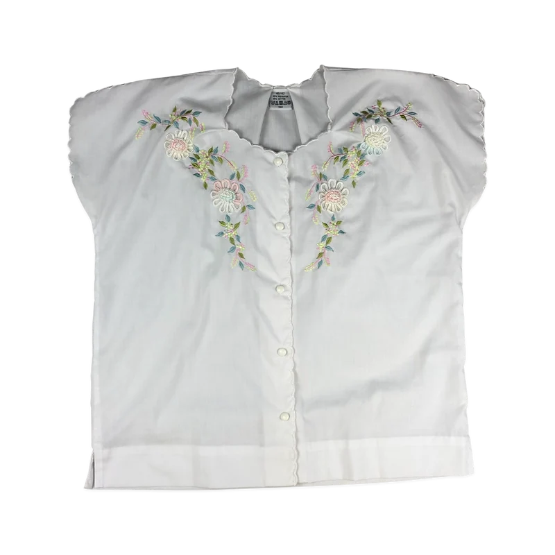 Vintage 80s 90s White Boxy Embroidered Blouse 14