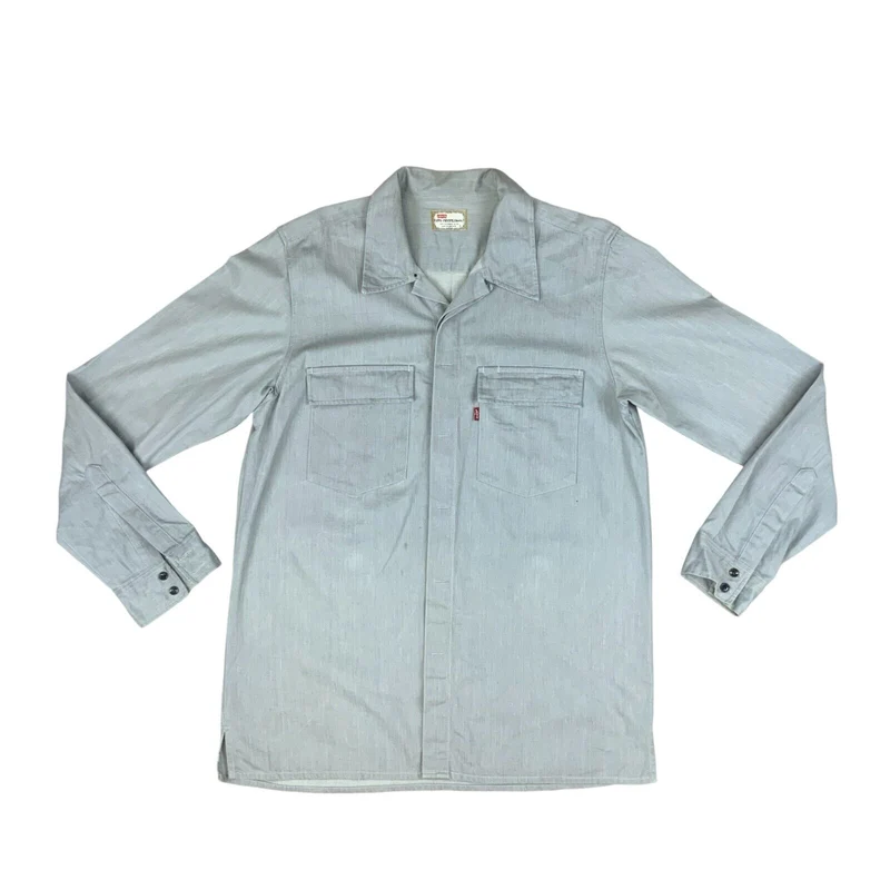 LEVIS VTG STYLE RED TAB STA-PREST GREY LONG SLEEVE 1970s STYLE SHIRT MOD M 40”