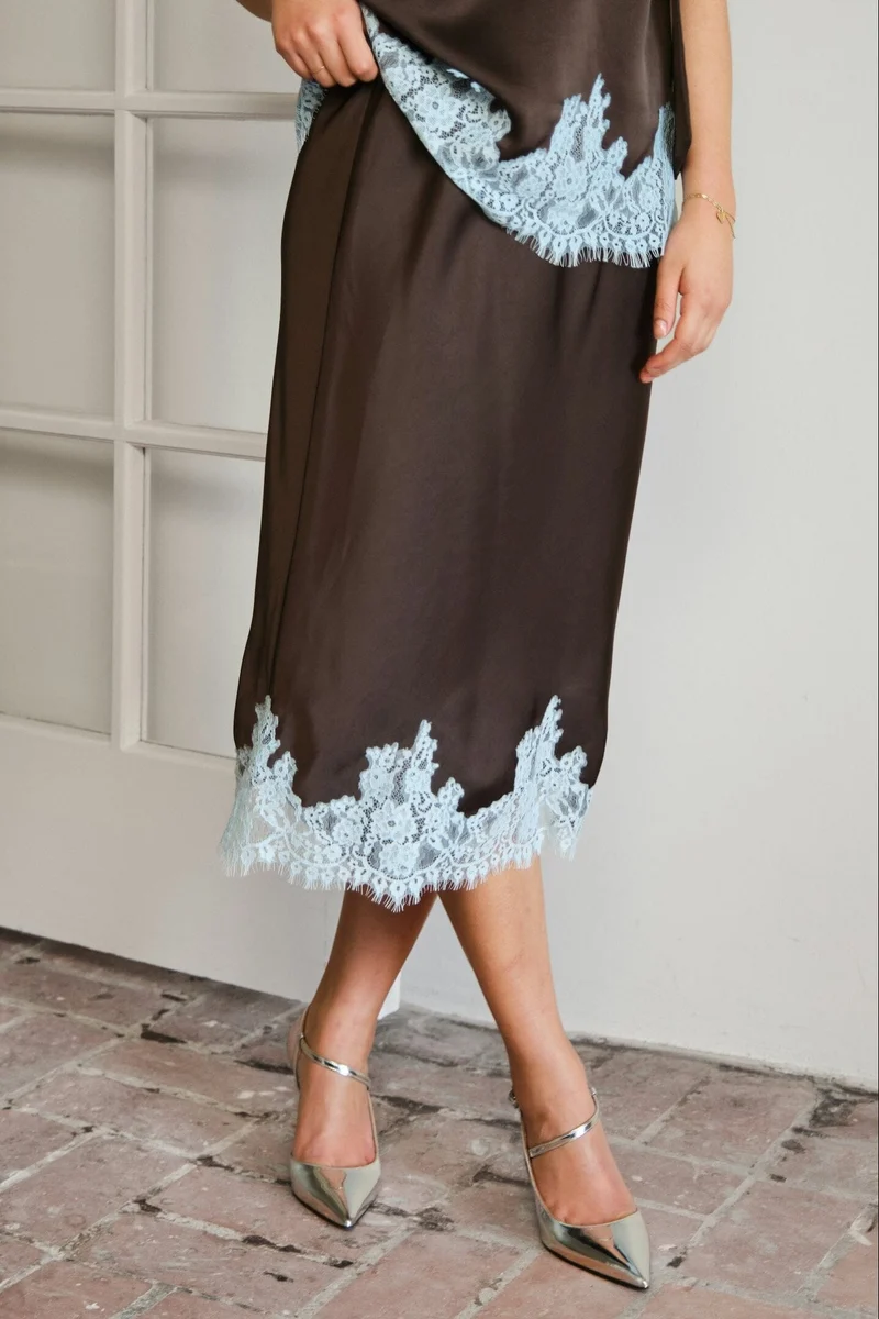 Neo Noir - Naira Lace Skirt 167839 - 676 - Dark Brown