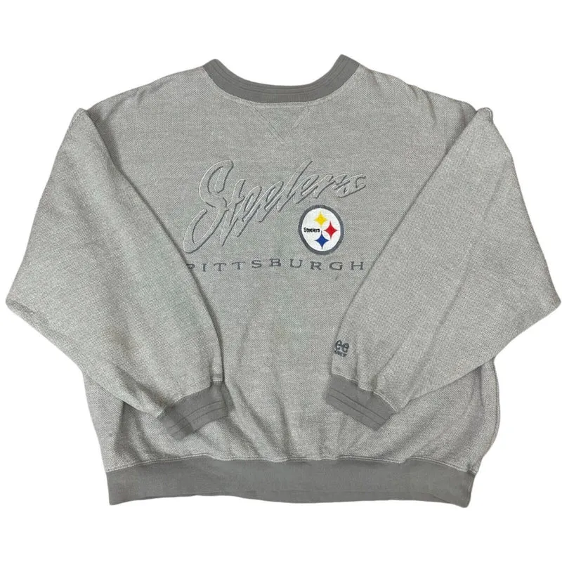 Vintage 90s 00s Grey Lee Steelers NFL Embroidered Waffle Knit Sweatshirt XXL