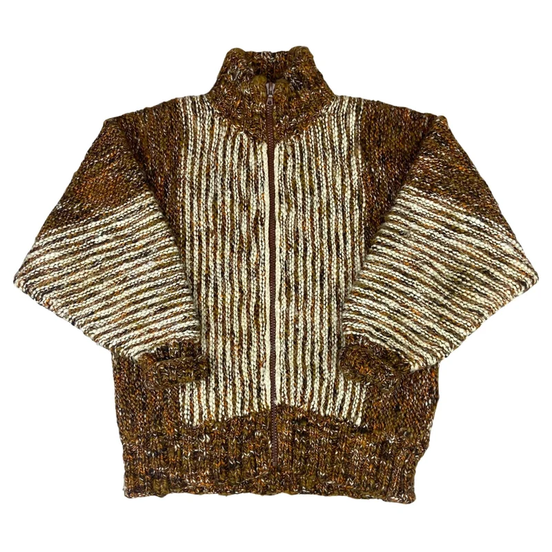 VTG 70s USA HAND KNIT WOOL TALON ZIP JUMPER CARDIGAN HIPPY SWEATER FESTIVAL 40”M