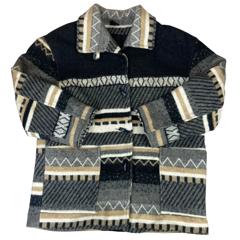 VTG 90s NEW FAST WOOL AZTEC PATTERN BLANKET COAT JACKET NAVAJO STYLE 38” S