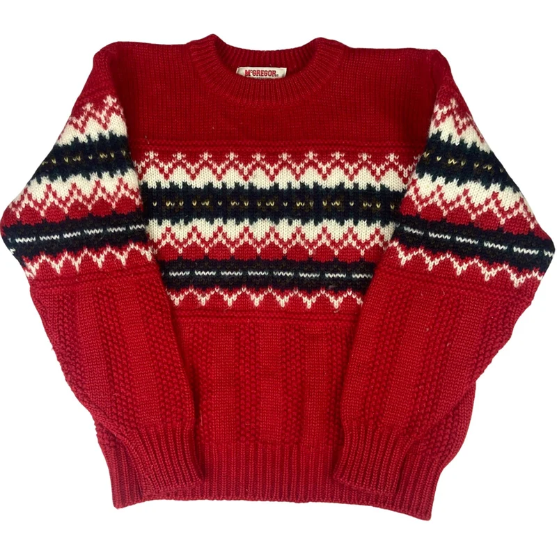 VTG 70s 80s USA McGREGOR WOOL ICELANDIC PATTERN KNIT SWEATER JUMPER 34” XS