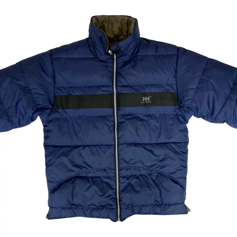 Vintage 1990s Navy & Brown Helly Hansen Reversible Puffer Coat Duck Down Large
