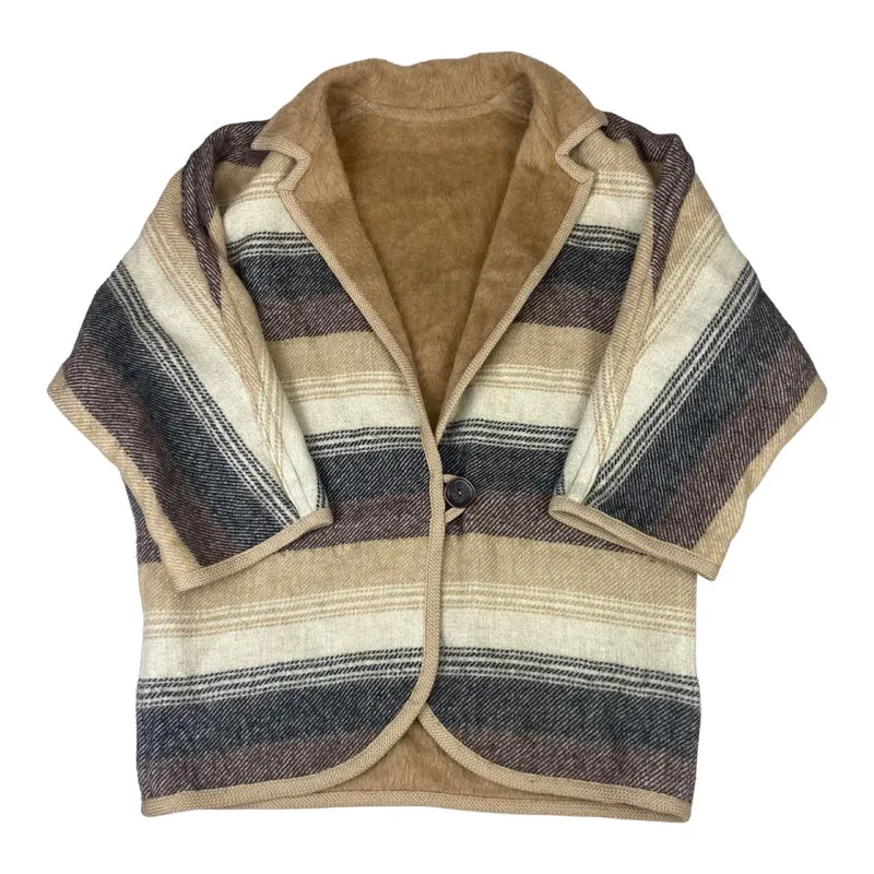 VTG WOOL AZTEC NAVAJO PATTERN BLANKET COAT JACKET BAT WING KIMONO STYLE 16 L