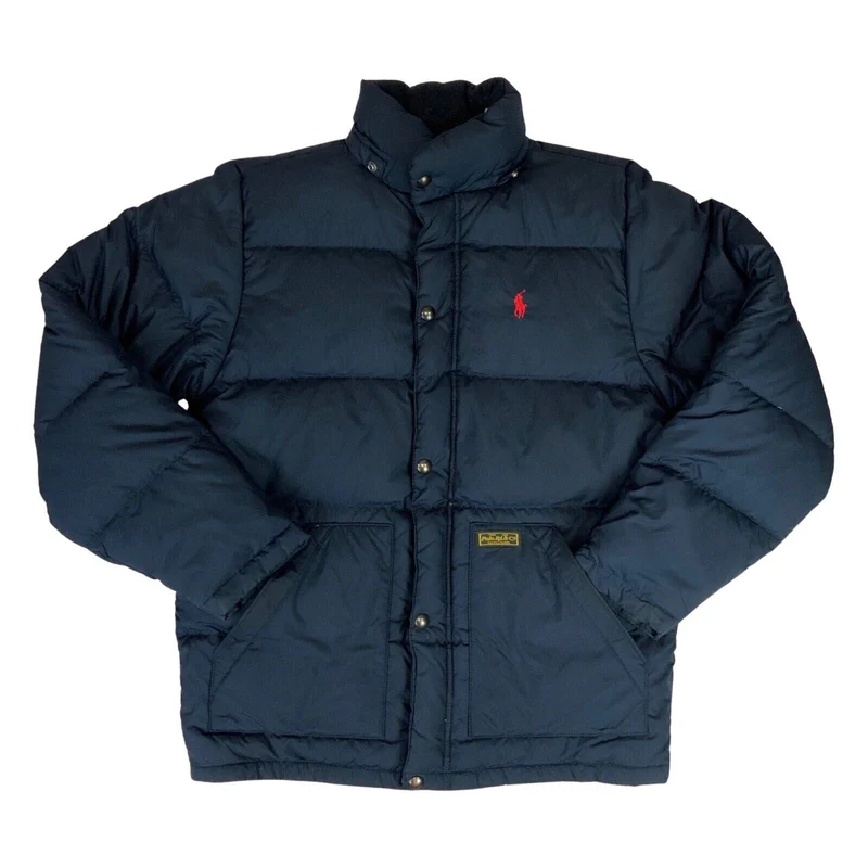 Vintage 2000s Navy Polo Ralph Lauren Puffer Coat Embroidered Down Quilted Medium