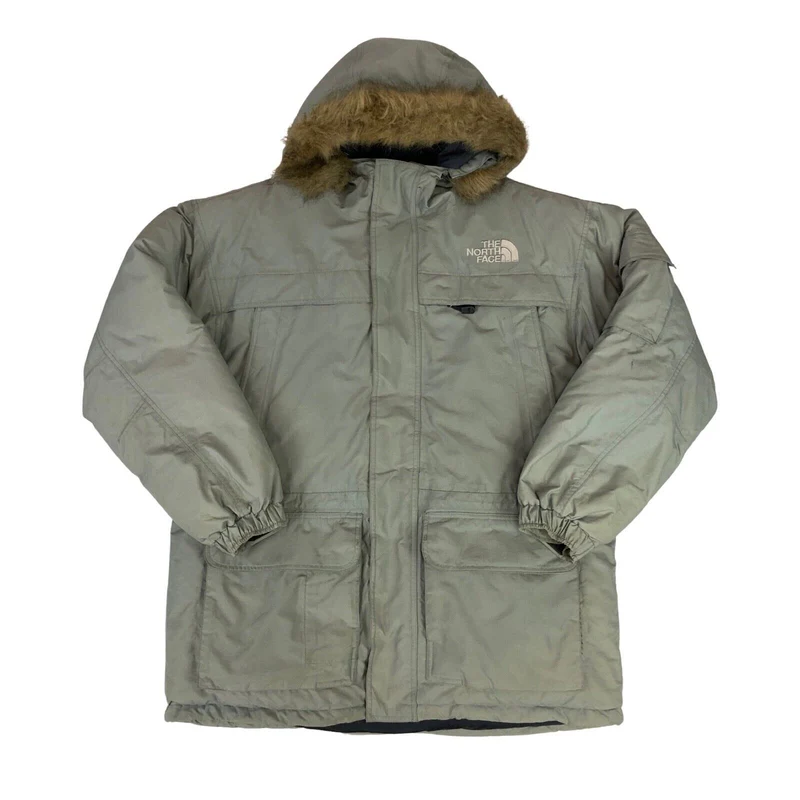Vintage 2000s Grey The North Face Goose Down Puffer Parka Hooded Coat XL