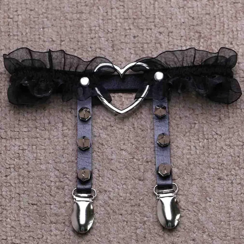 Dam Goth Cosplay Mesh Hjärta Strumpeband Ben Dekor