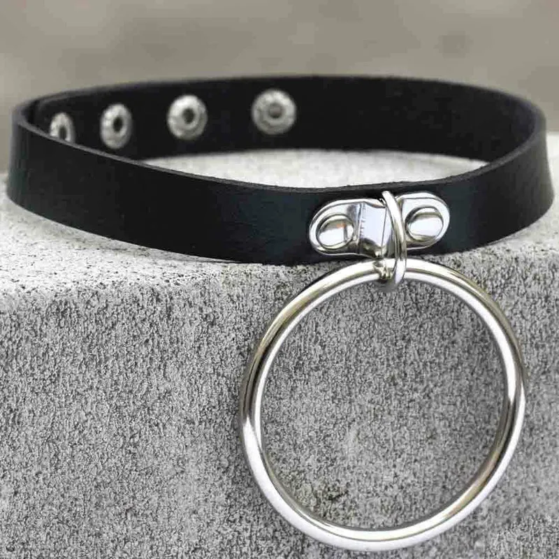 Punk svart choker för kvinnor med stor O-ring