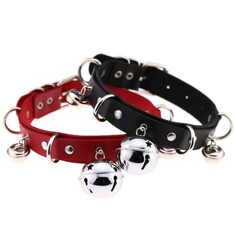 Punk Little Bell PU läderchoker för kvinnor