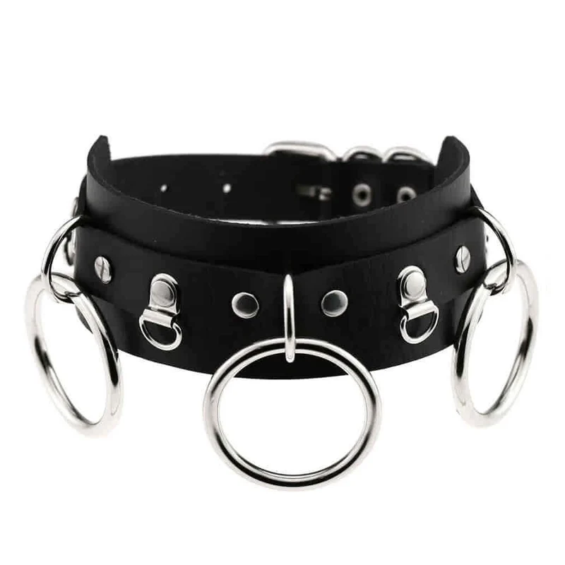 Punk för kvinnor med tre O-ringar Black Choker
