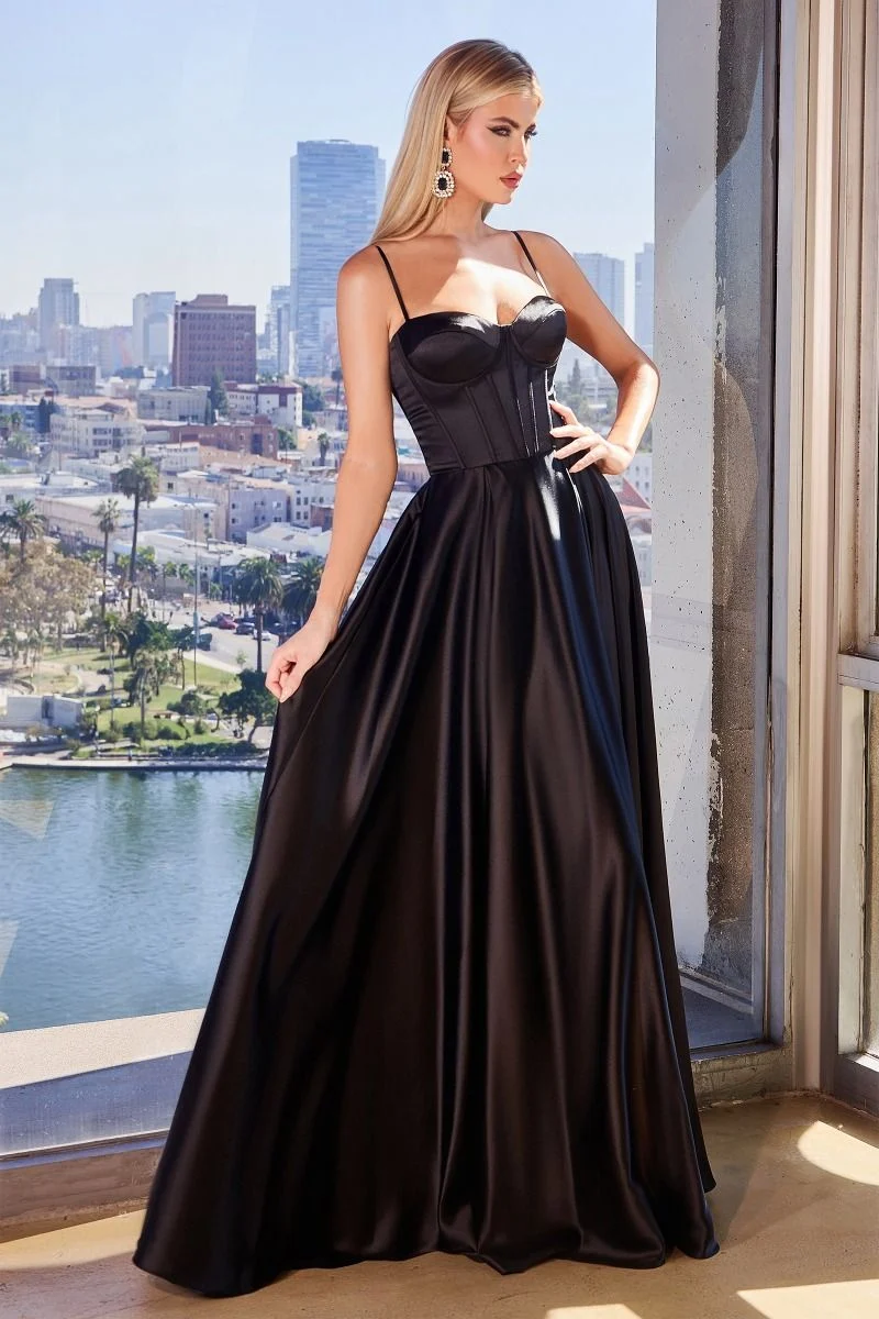 Bustier Satin A-Line Ben Slit Gown av Cinderella Divine CD337 - Special Occasion