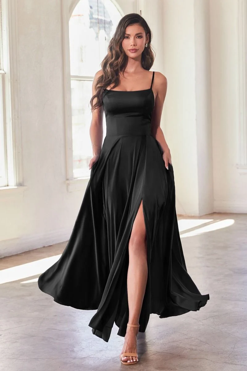 Satin A-line klänning med rak urringning från Cinderella Divine B8402 - Speciellt tillfälle