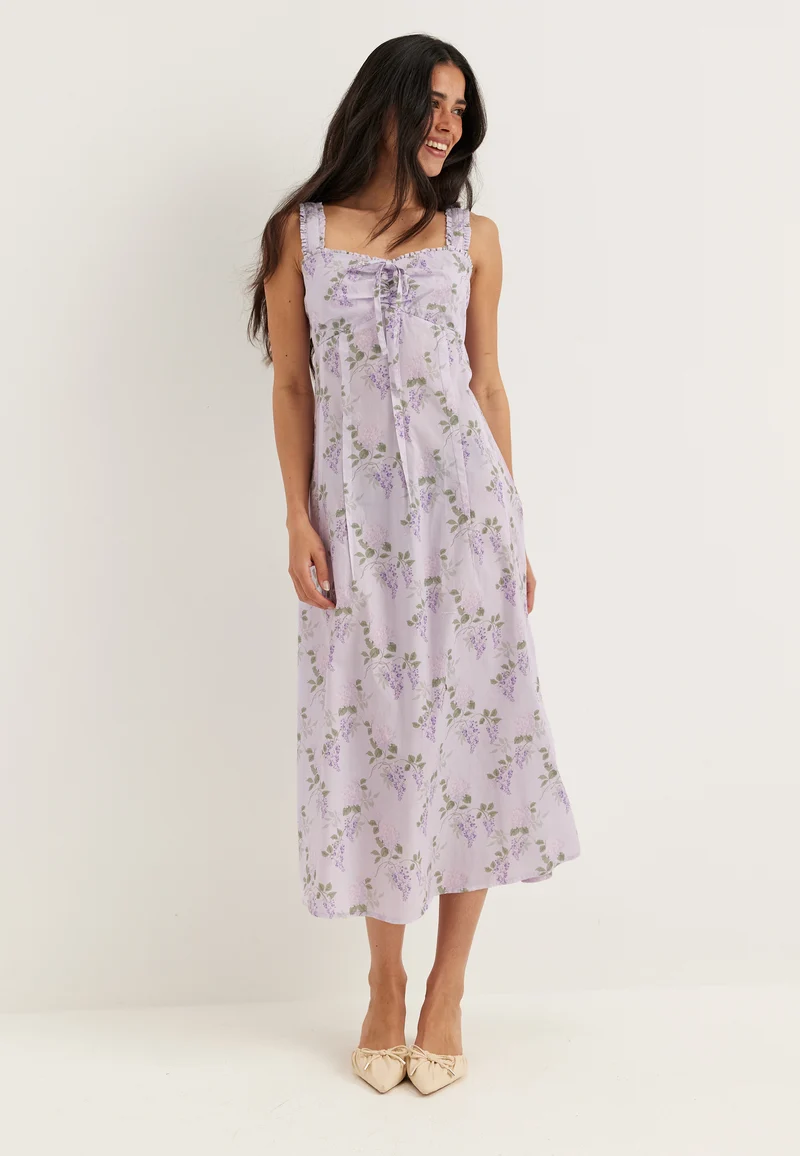 Frill Detail Cotton Midi Dress