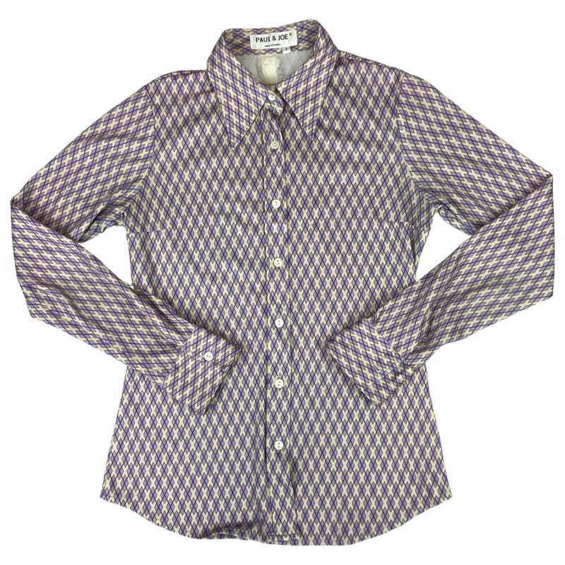 Vintage 90s Purple Cream Paul & Joe Geometric Patterned Button Up Blouse Shirt S