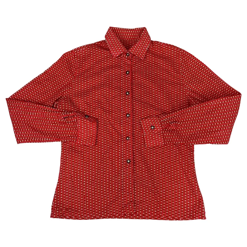 Vintage 90s Red Floral Authentic Tyrolean Button Up Blouse Shirt Top M 12 14
