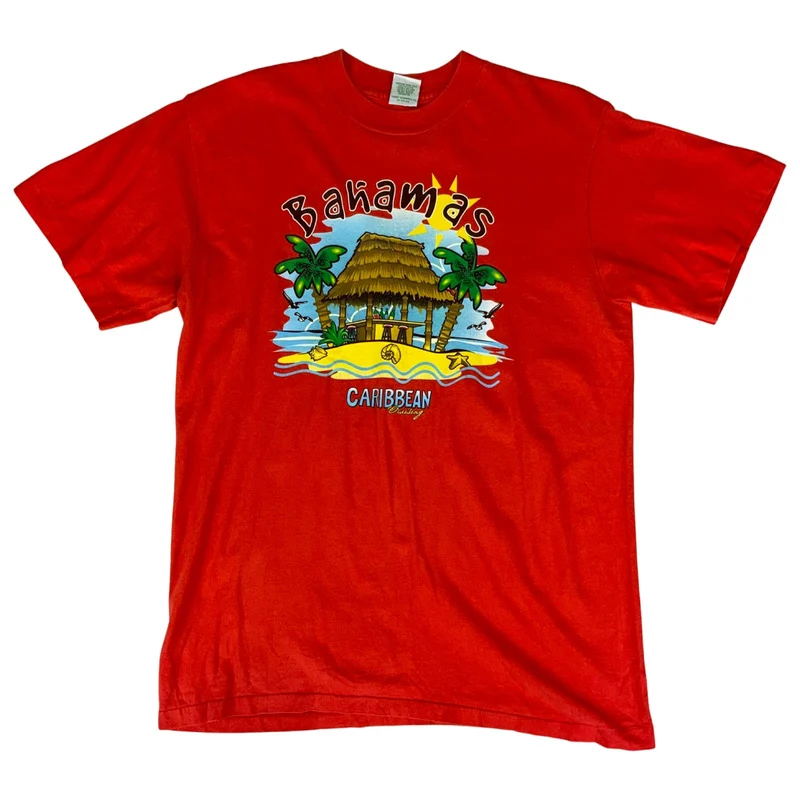 Vintage 90s Red Bahamas Caribbean Cruising Destination Tourist Graphic T-Shirt L