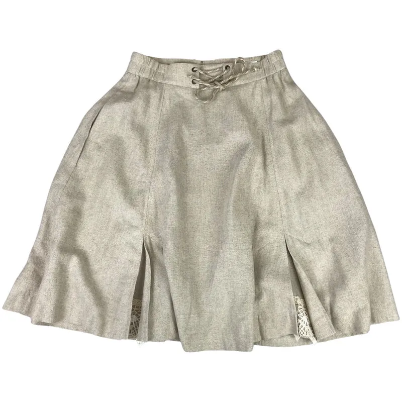 Vintage 90s 00s Cream Authentic Tyrolean Linen Skirt Crochet Cottagecore XS 6
