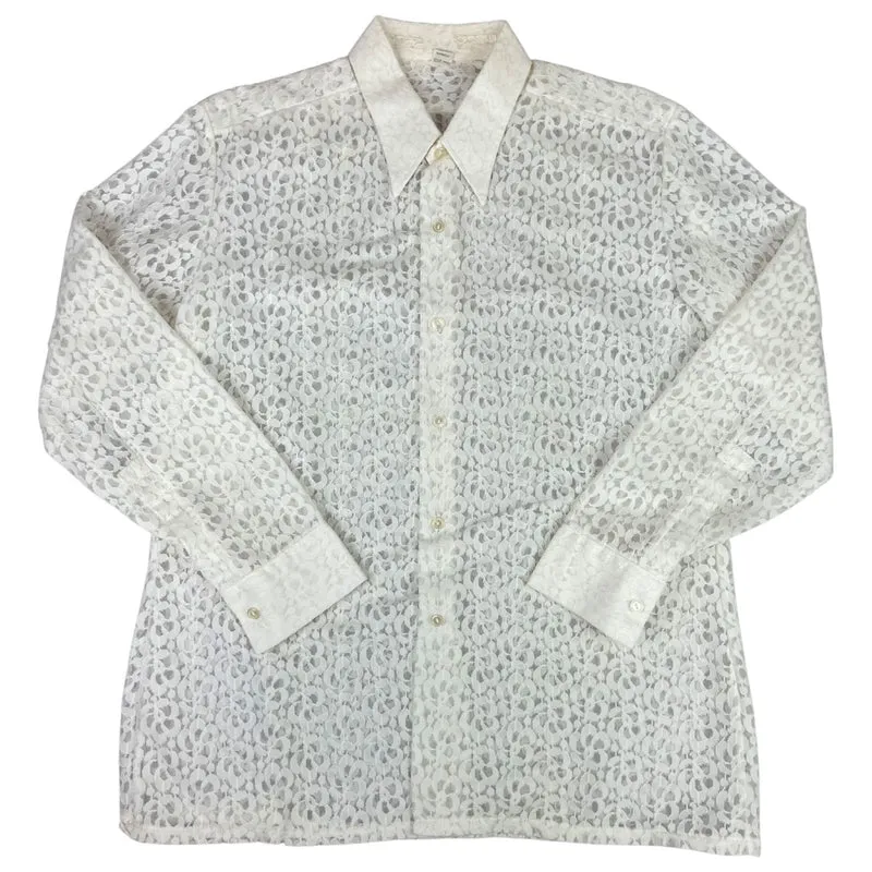 Vintage 90s White Kotting Lace Button Up Blouse Shirt Sheer Patterned L 16