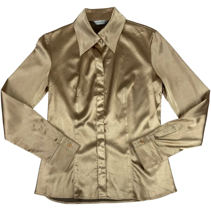 Vintage 90s Gold Shiny Fitted Party Button Down Blouse