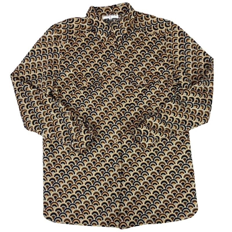 Vintage 90s Brown Modex Geometric Patterned Button Up Blouse Shirt L 16