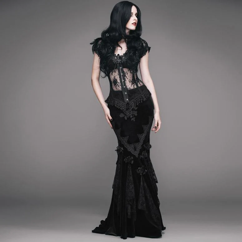 Kvinnors Vintage Goth kjol med tåg