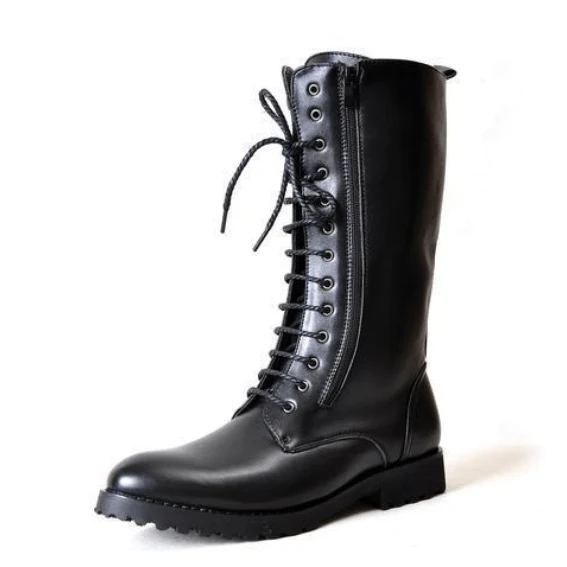 Herr vintage snörning blixtlås konstläder Army Boots Martin Boots