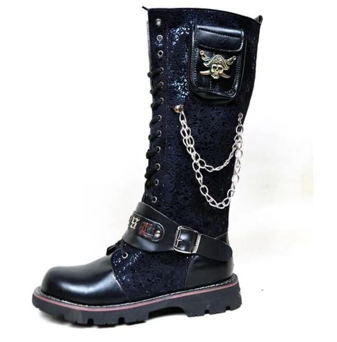 Herr Steampunk 16 hål metallnit Höga stövlar Engineer Motorcycle Boot