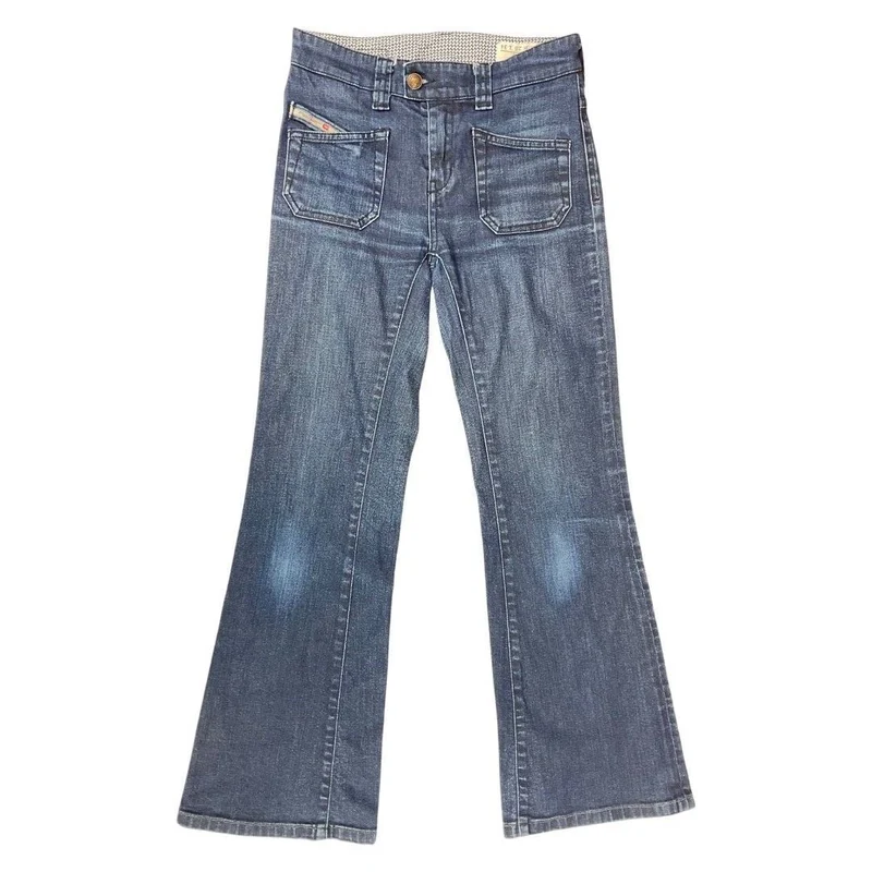 Vintage 90s Y2K Dark Blue Diesel Metal Distressed Bootcut Denim Jeans S 8 10