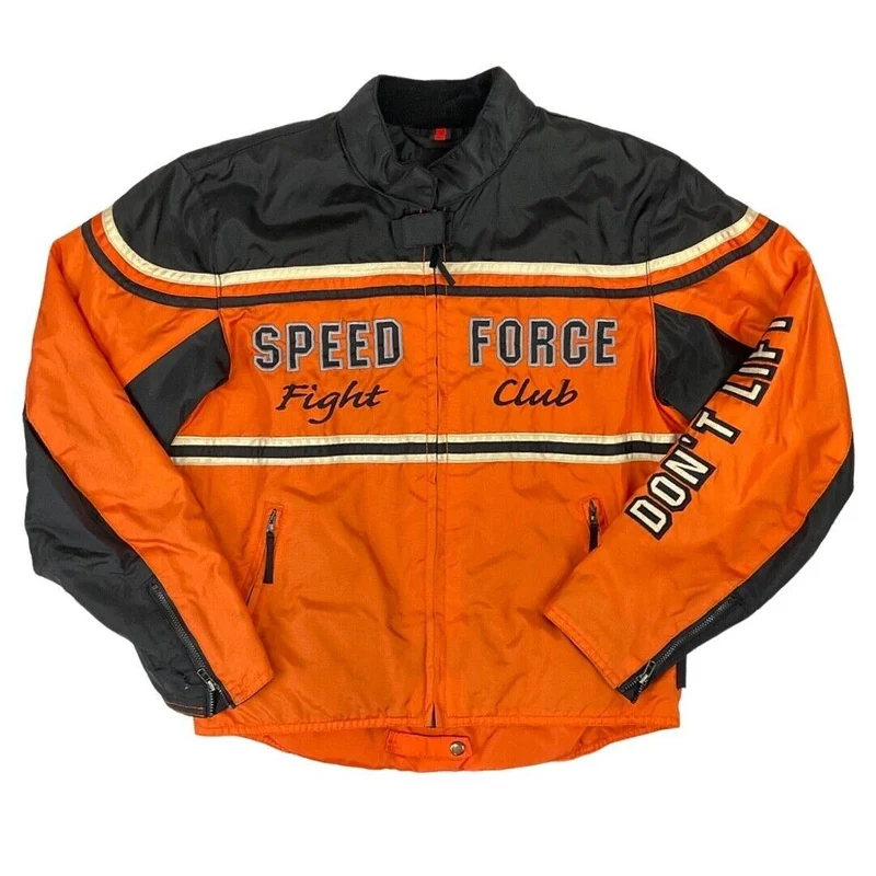 Vintage 1990s Orange Black Hein Gericke Embroidered Racing Motorcycle Jacket Medium