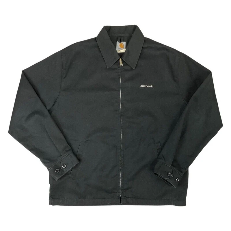 Vintage 00s Black Carhartt Embroidered Zip-Up Harrington Worker Jacket L