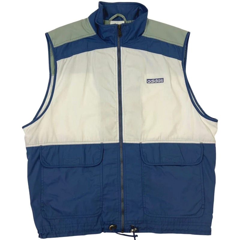Vintage 90s White Blue Green Adidas Embroidered Gilet XL