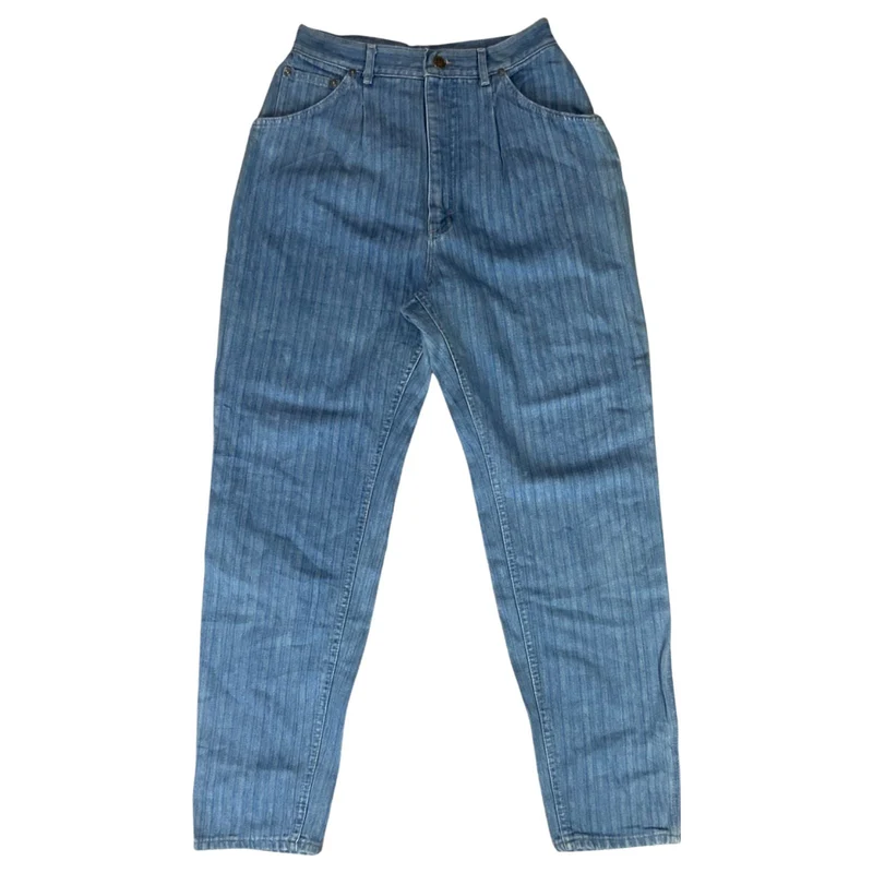VTG USA UNION MADE LEE HERRINGBONE STRIPE DENIM HIGH WAIST JEANS WORKWEAR 28W 31