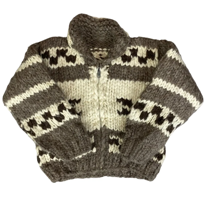 VTG KIDS CHILD NATIVE CANADIAN COWICHAN INDIAN HAND KNIT CARDIGAN ROCKABILLY 32”