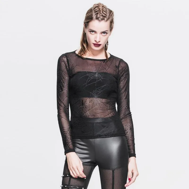 Goth Mesh Spider Web Top för kvinnor