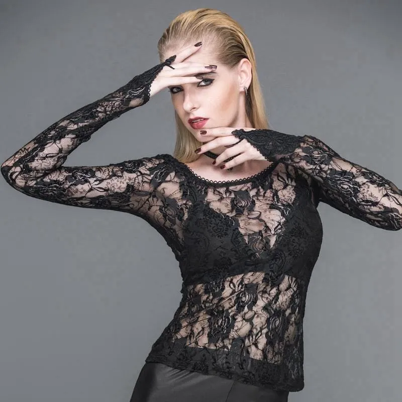 Punk T-shirt i hel spets för kvinnor